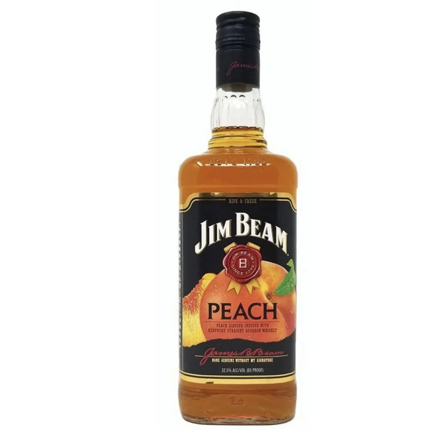 Jim Beam Peach whiskey bottle on a white background